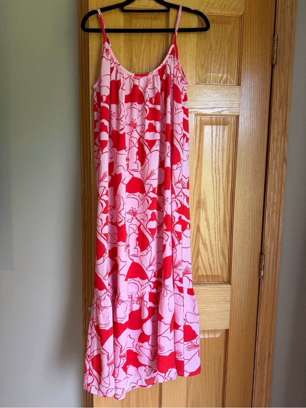 Sugarlips Pink Red Tropical Floral Tiered Maxi Dress Sleeveless Tiered XS